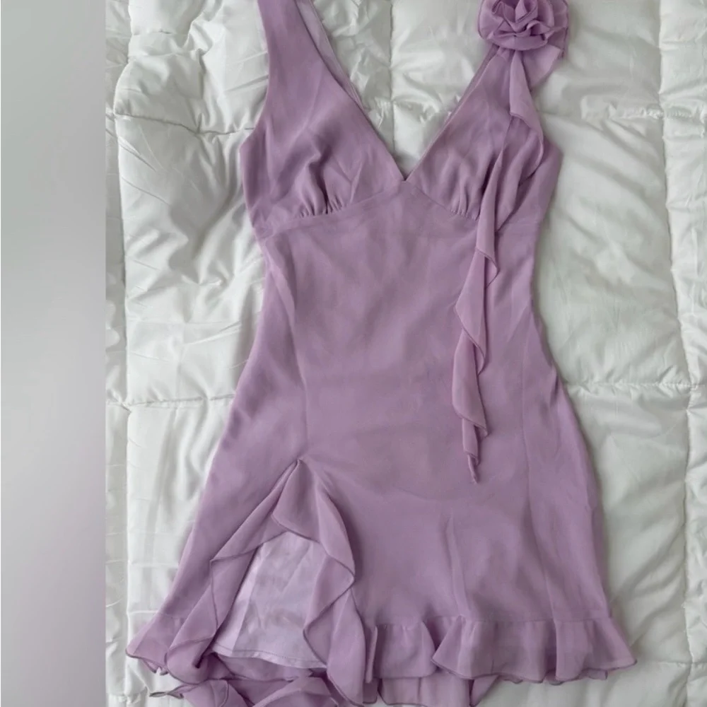 White Fox Boutique Lilac Ruffle Mini Dress - Picture 2 of 2